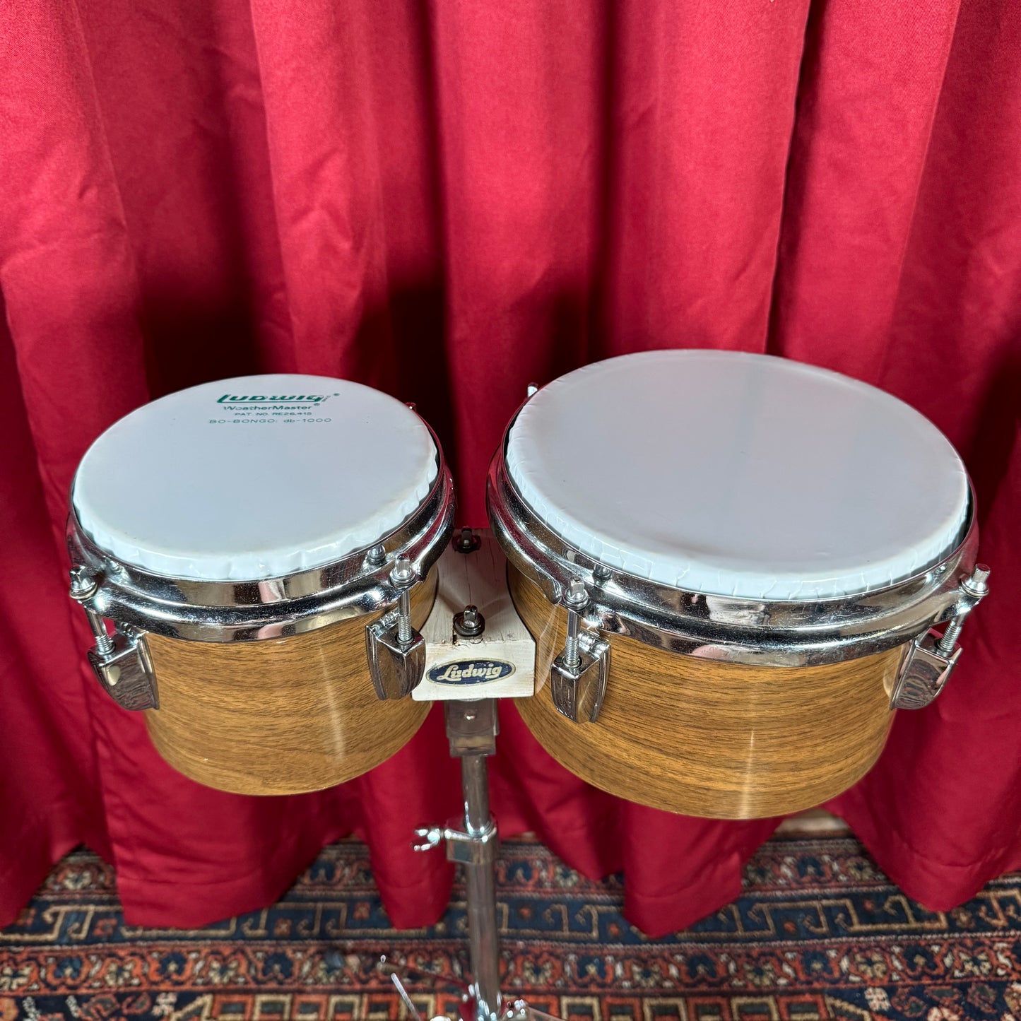 1970s Ludwig 6" & 8" No. 2358P Tunable Bongos Walnut Cortex w/ Mount