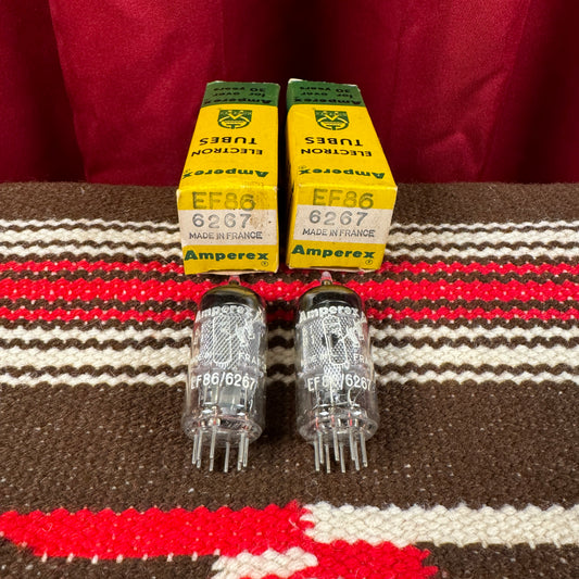 NOS Amperex Bugle Boy EF86 / 6267 Amplifier Preamp Tubes Pair Duet Mesh Plate France #103