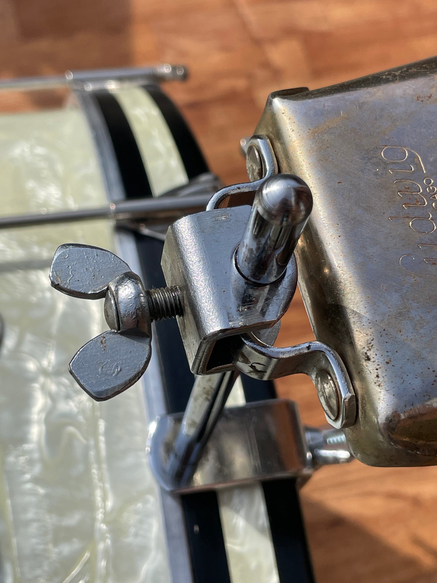 1970s Ludwig 5" Golden Tone No. 129 Cow Bell w/ Cowbell Holder No. 133