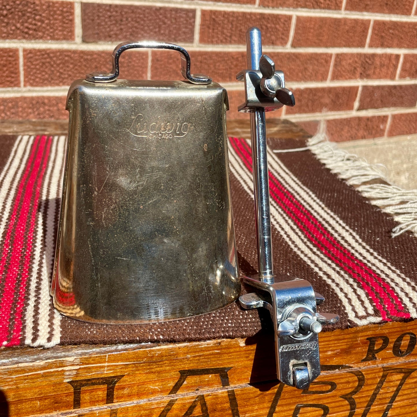 1970s Ludwig 5" Golden Tone No. 129 Cow Bell w/ Cowbell Holder No. 133