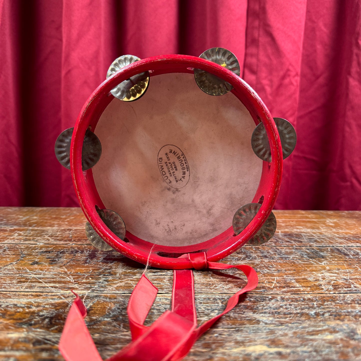 1930s Ludwig 7" No. 4489 School Tambourine Red Calfskin