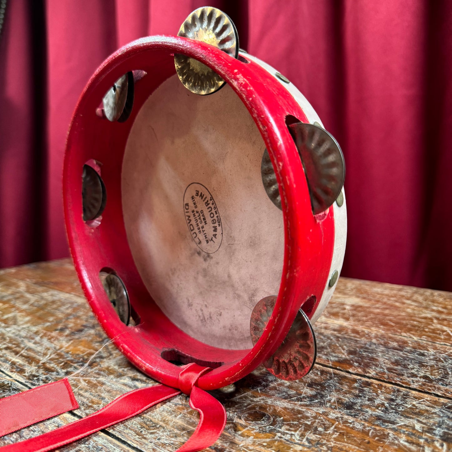 1930s Ludwig 7" No. 4489 School Tambourine Red Calfskin