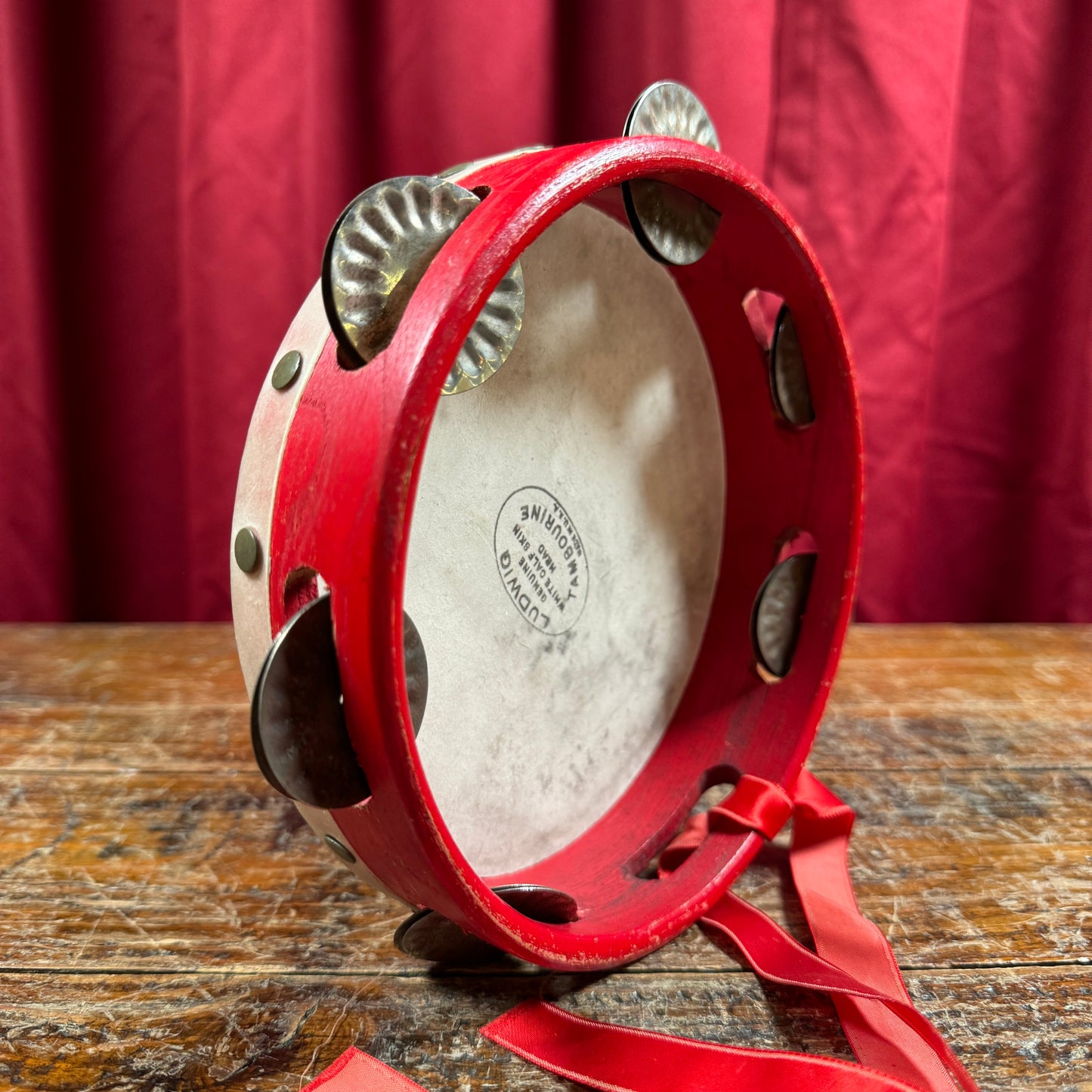 1930s Ludwig 7" No. 4489 School Tambourine Red Calfskin