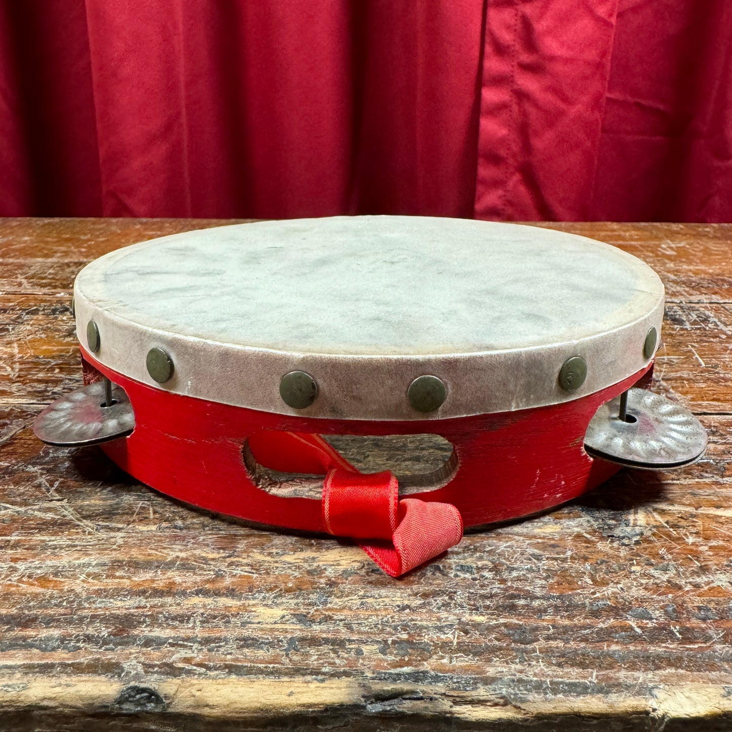 1930s Ludwig 7" No. 4489 School Tambourine Red Calfskin