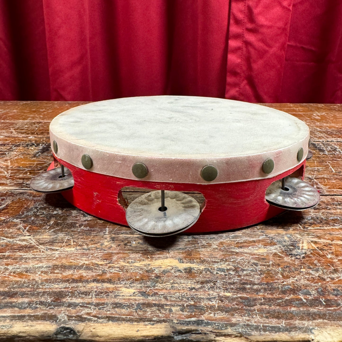 1930s Ludwig 7" No. 4489 School Tambourine Red Calfskin