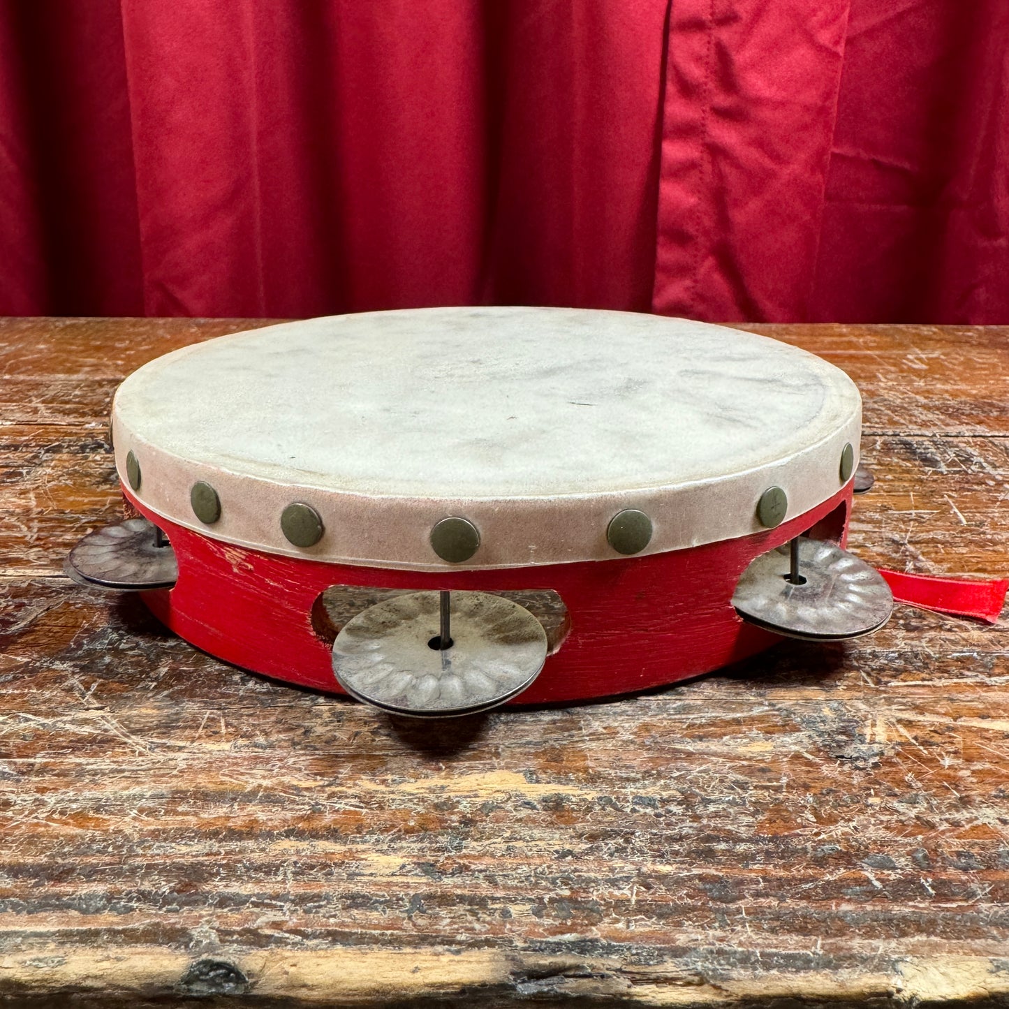 1930s Ludwig 7" No. 4489 School Tambourine Red Calfskin