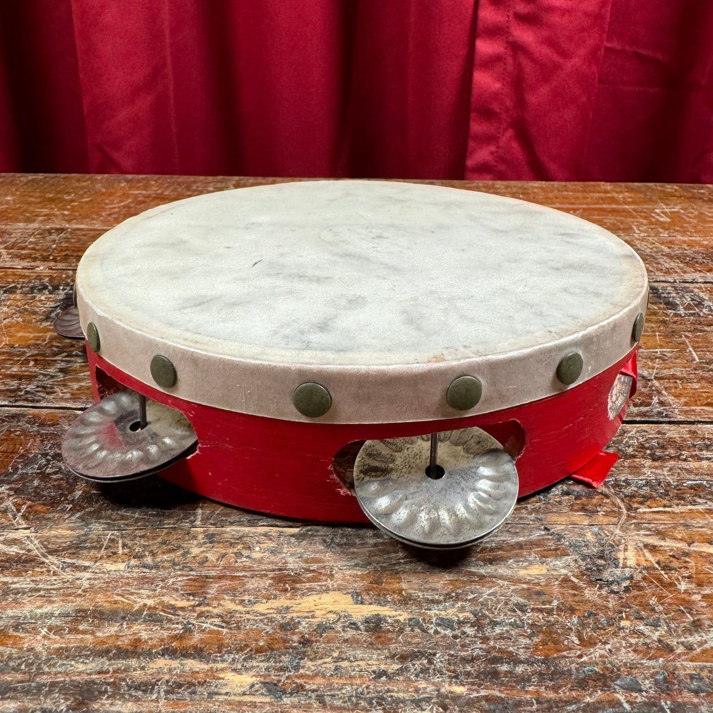 1930s Ludwig 7" No. 4489 School Tambourine Red Calfskin