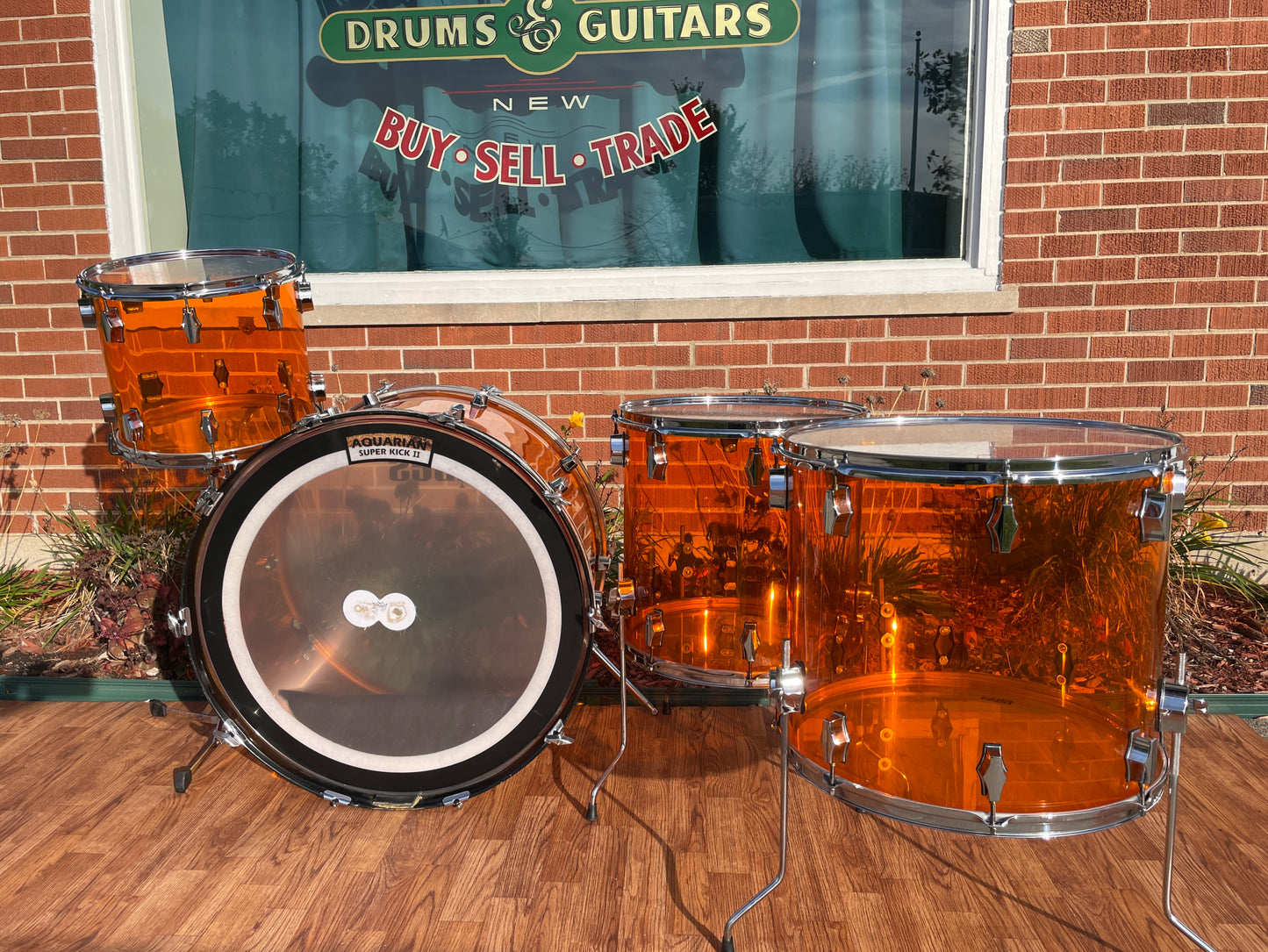 Fibes Crystalite Acrylic Drum Set 26/14/16/18 Amber Austin Era Bonham