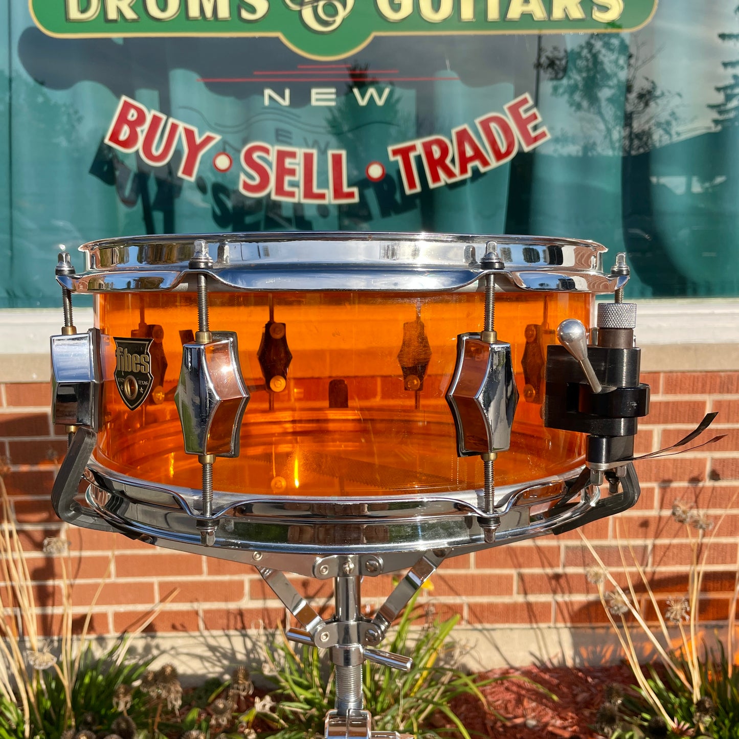 Fibes Crystalite Acrylic 5.5x13 Snare Drum Amber Austin Era