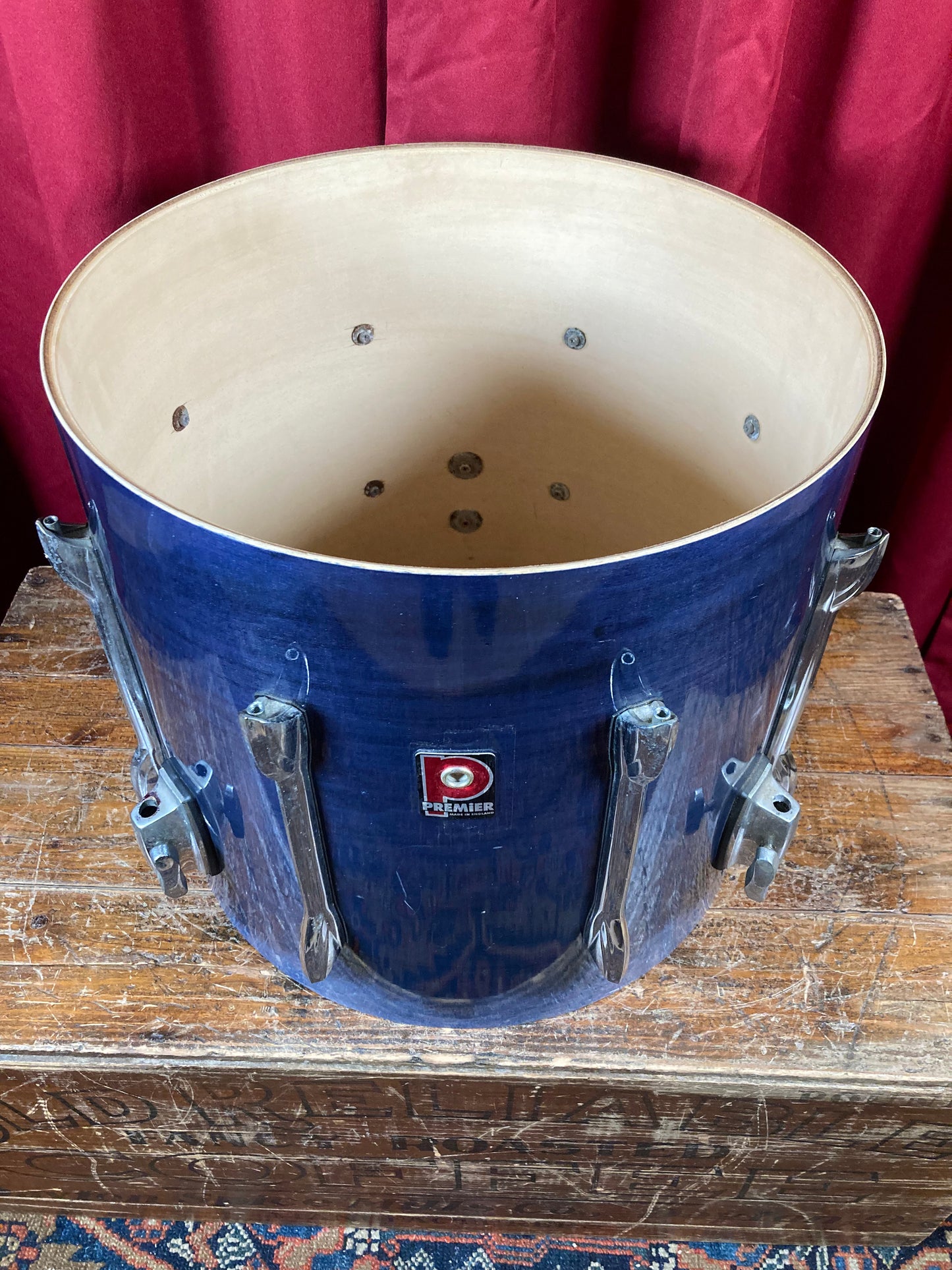 1990s Premier XPK 16x16 Floor Tom Shell Project Single Drum Sapphire Blue