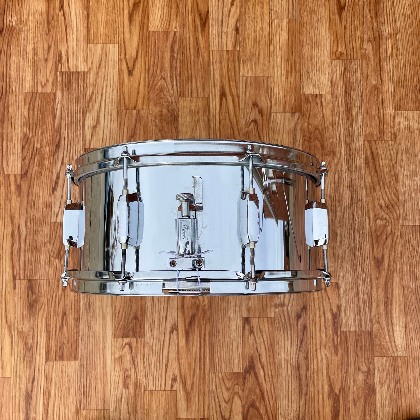 1990s Pearl Steel 6.5x14 Snare Drum 8-Lug Chrome Over Steel