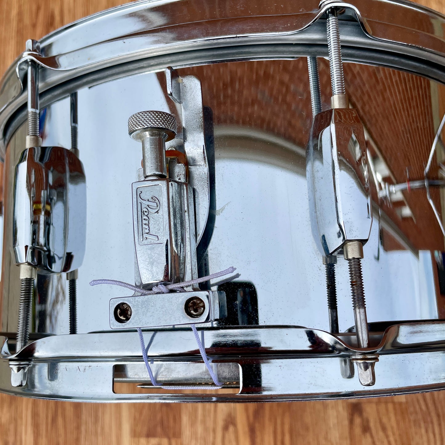 1990s Pearl Steel 6.5x14 Snare Drum 8-Lug Chrome Over Steel