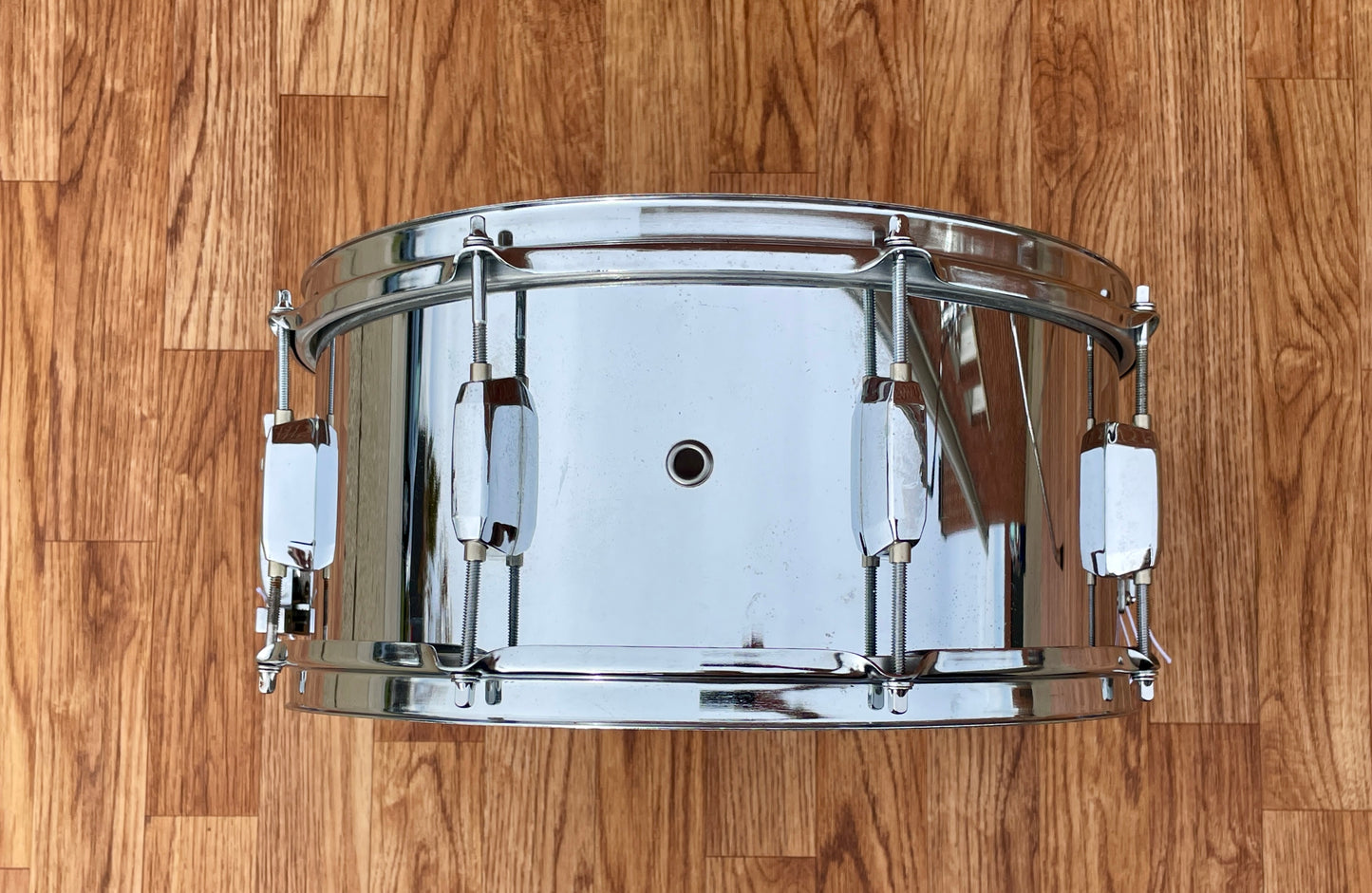 1990s Pearl Steel 6.5x14 Snare Drum 8-Lug Chrome Over Steel