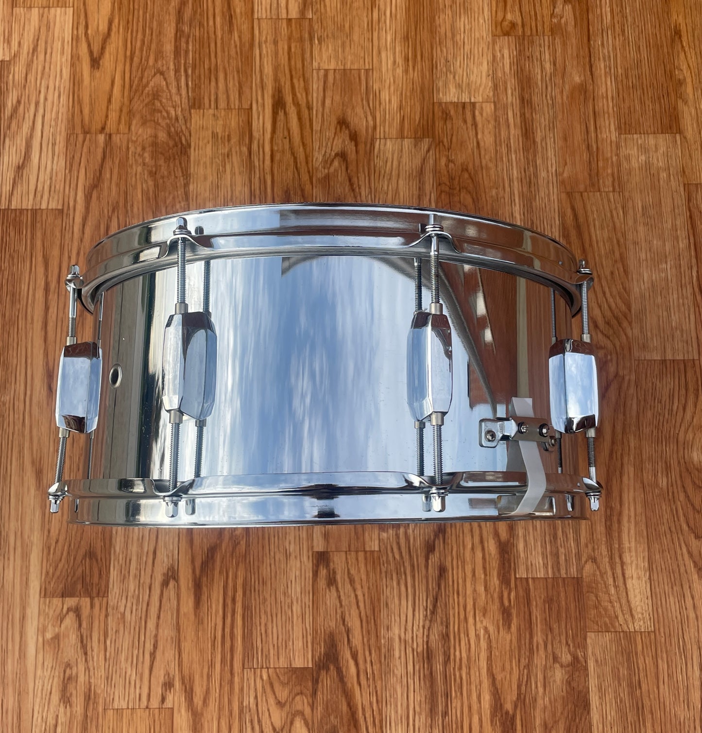 1990s Pearl Steel 6.5x14 Snare Drum 8-Lug Chrome Over Steel