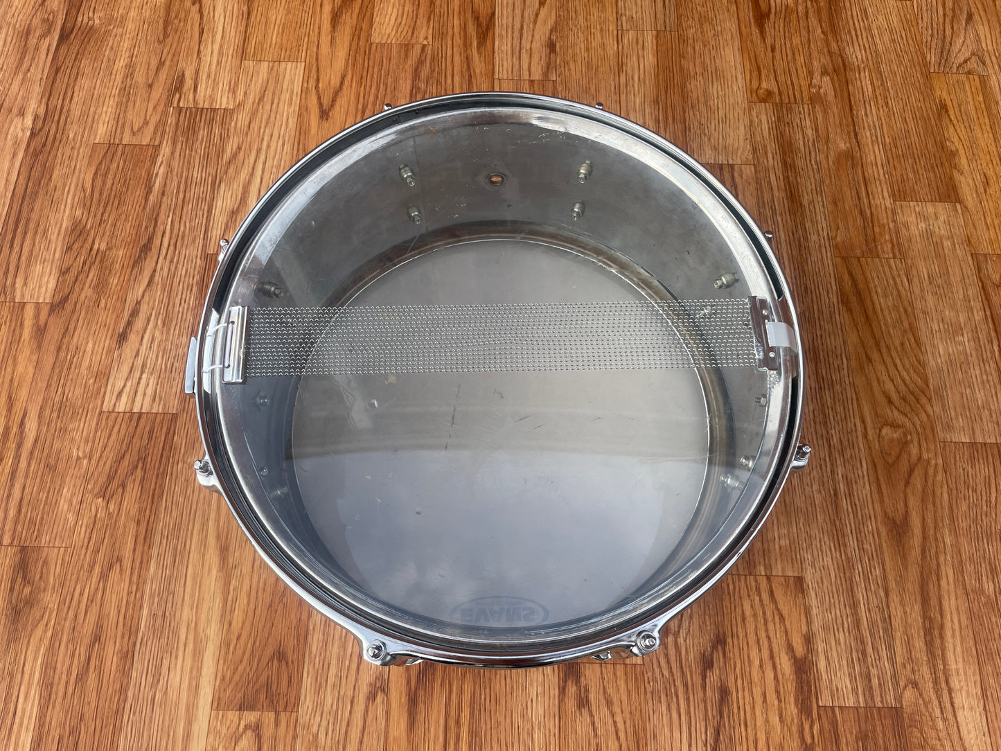 1990s Pearl Steel 6.5x14 Snare Drum 8-Lug Chrome Over Steel