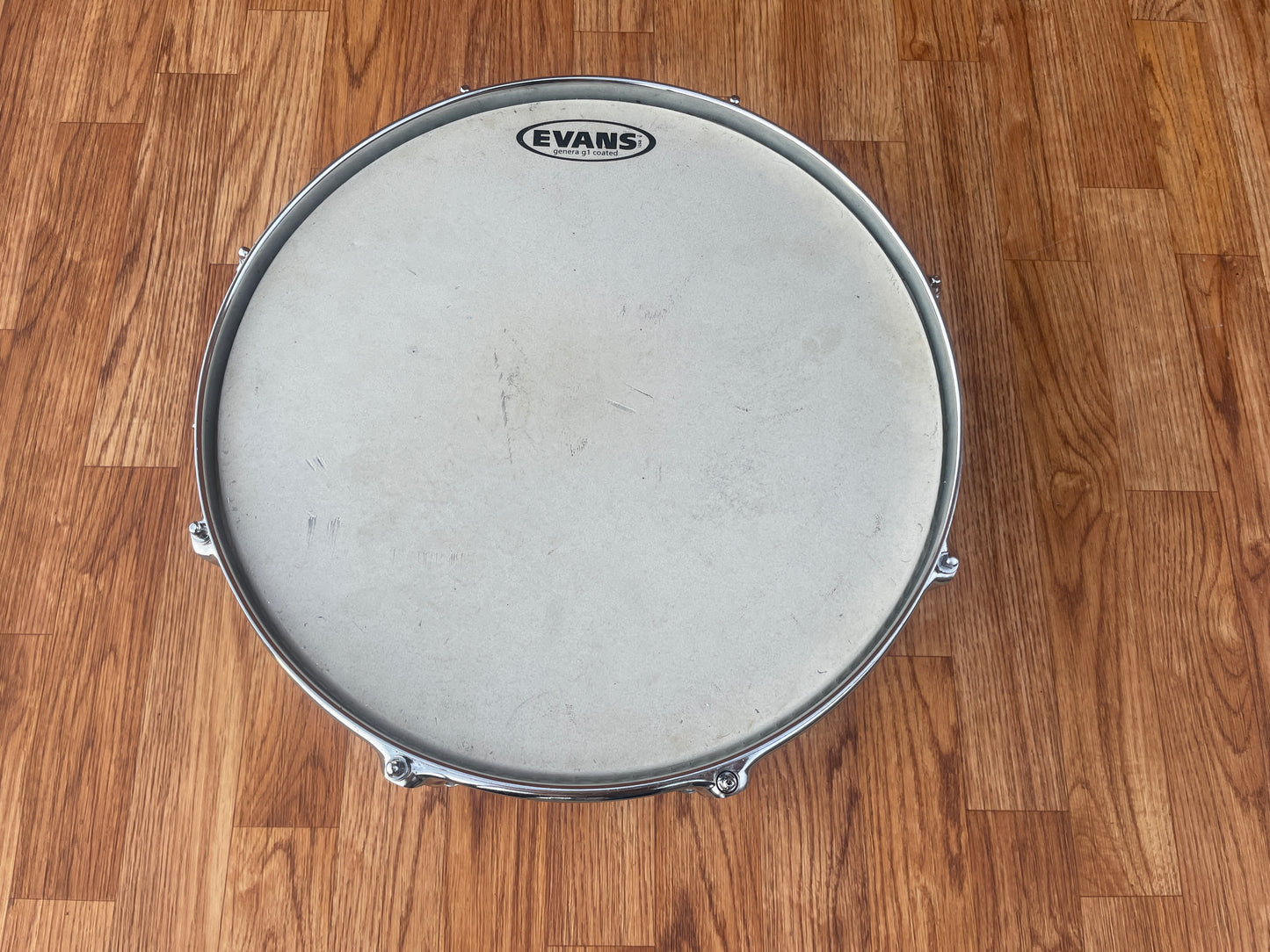 1990s Pearl Steel 6.5x14 Snare Drum 8-Lug Chrome Over Steel