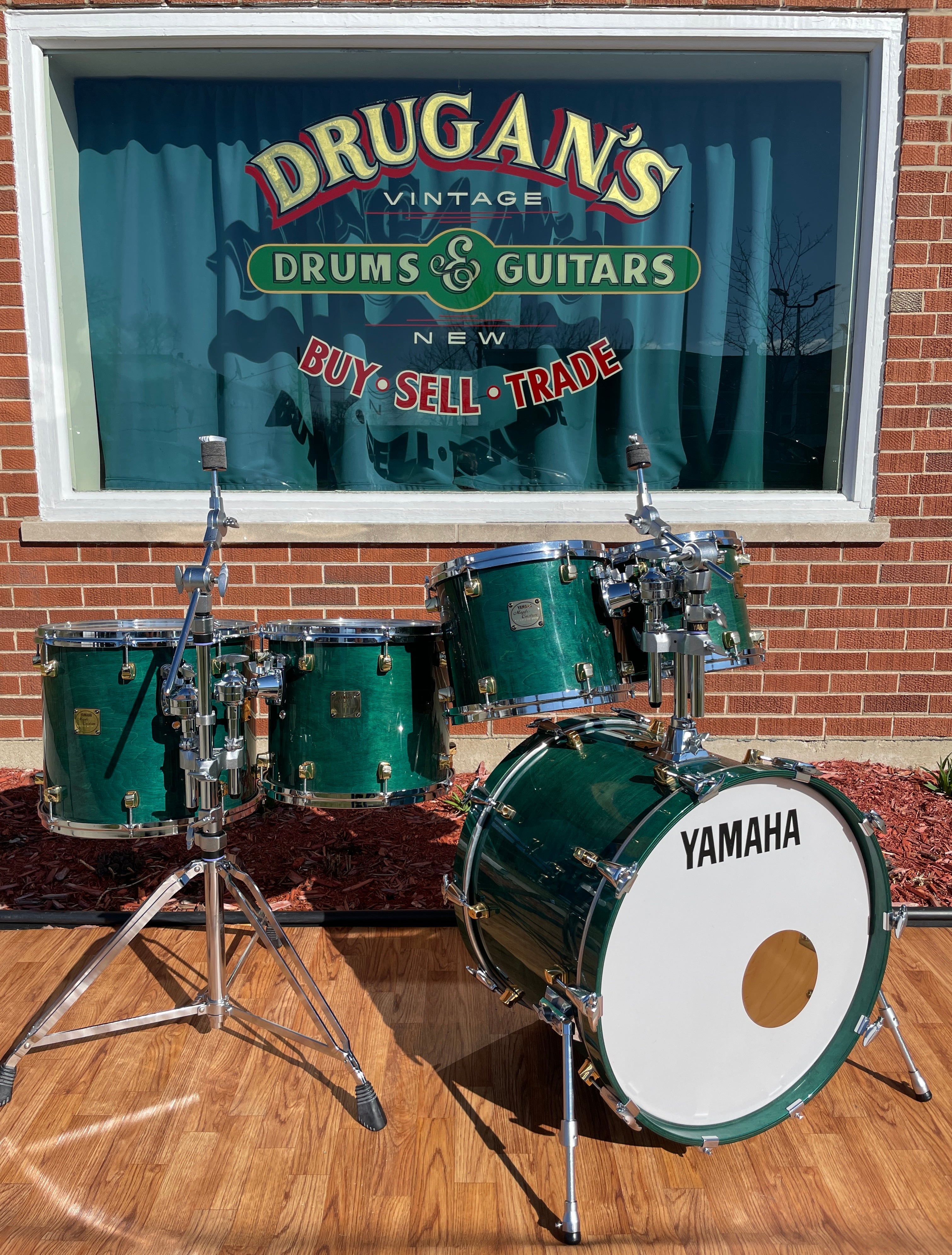 1994 Yamaha Maple Custom Drum Set Turquoise Maple MIJ 22/10/12/14/16 –  Drugan's Drums & Guitars