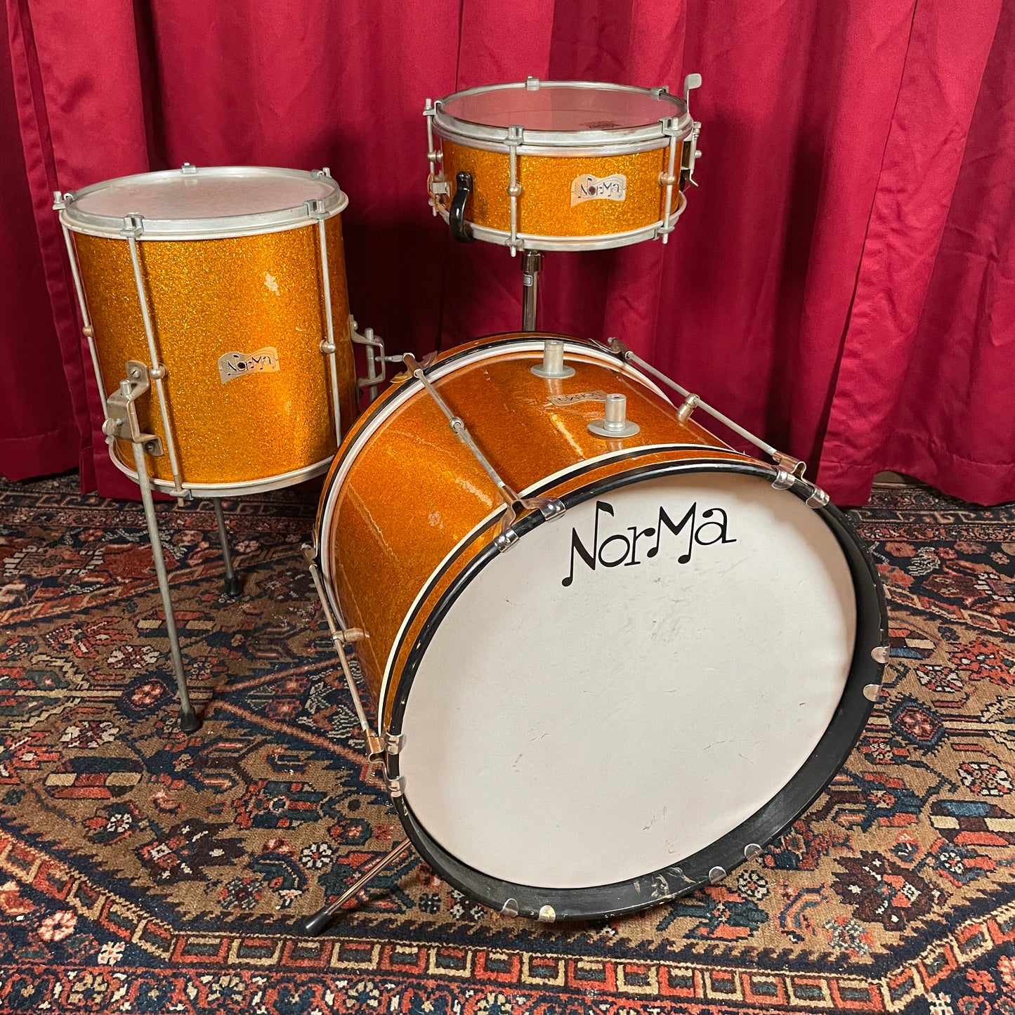 1960s Norma 3pc Junior Bop Drum Set Gold Sparkle 16/10/4x10 Snare MIJ