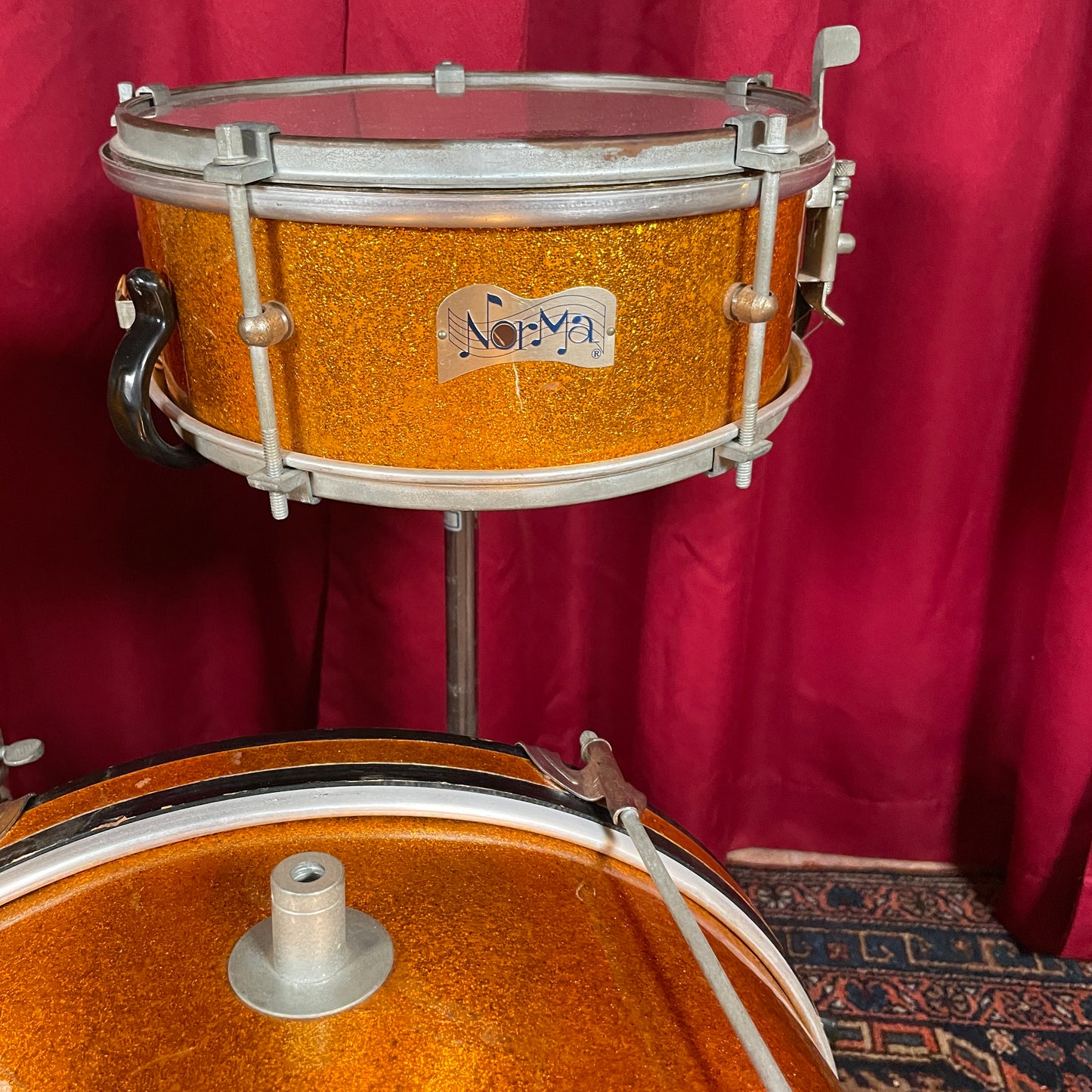 1960s Norma 3pc Junior Bop Drum Set Gold Sparkle 16/10/4x10 Snare MIJ