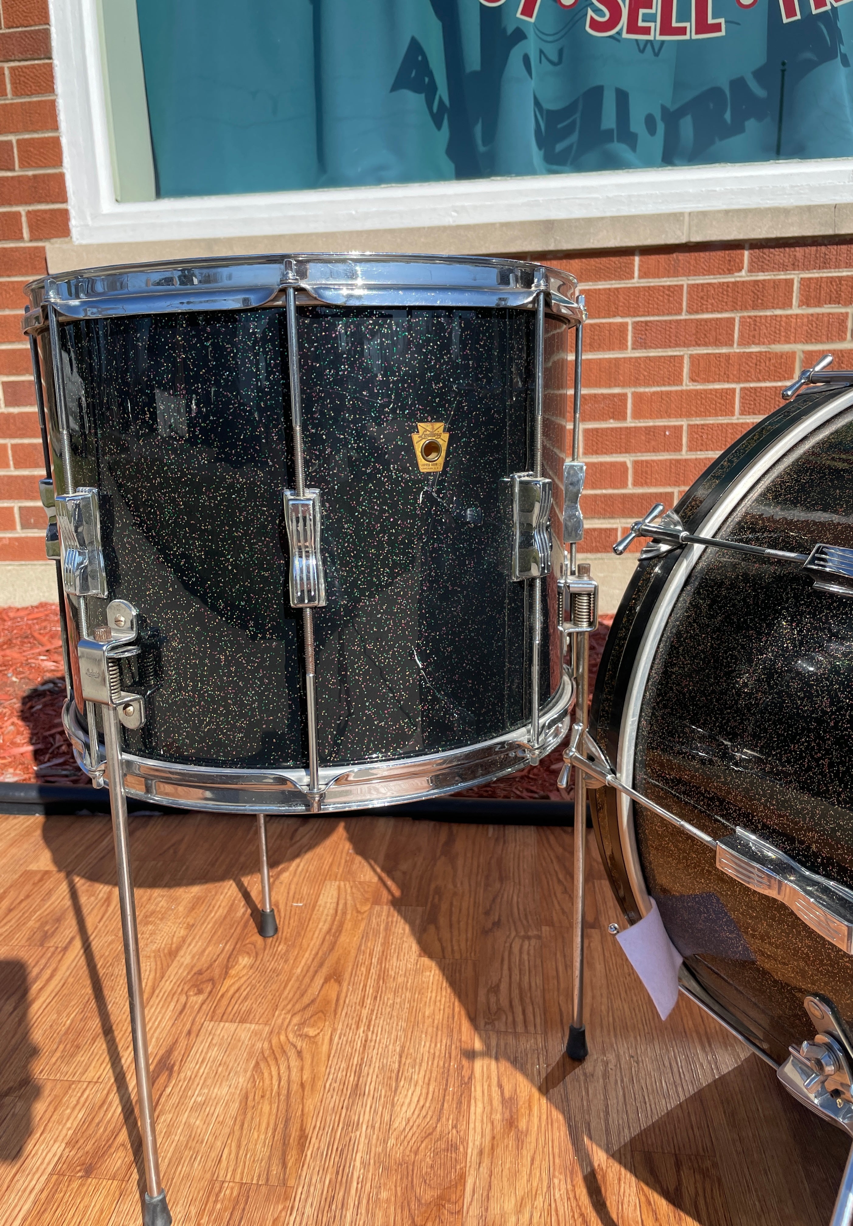 1960s Ludwig 3pc Club Date Drum Set Black Galaxy Sparkle 22/13/15