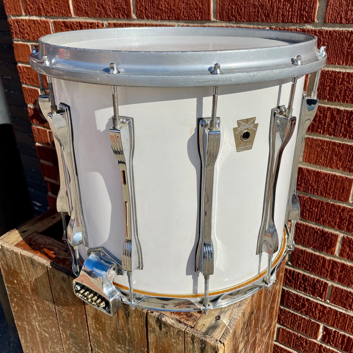 1980s / 1990s Ludwig 12x14 Challenger Parade Marching Snare Drum White Cortex