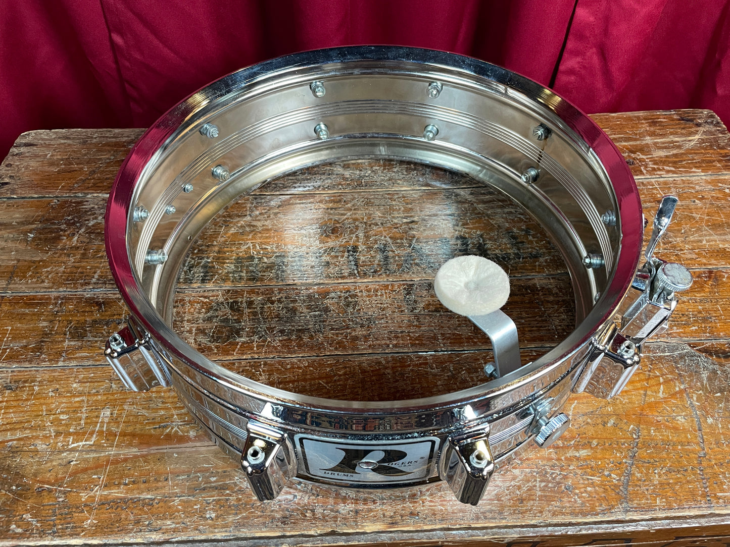 Vintage Rogers 5x14 Dynasonic "Big R" Snare Drum Chrome Over Brass