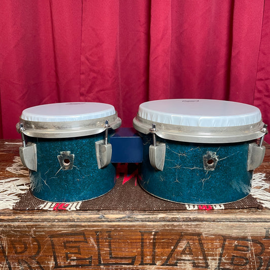 1940s WFL Ludwig 6" & 8" Tunable Bongos No. 2356 Blue Flash Pearl Sparkle