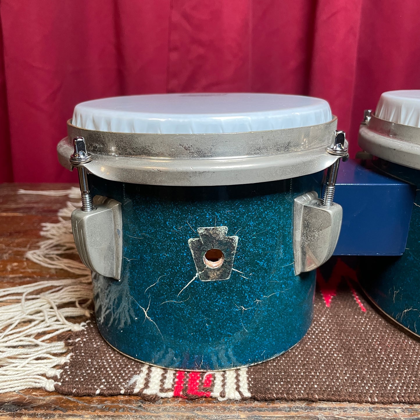 1940s WFL Ludwig 6" & 8" Tunable Bongos No. 2356 Blue Flash Pearl Sparkle