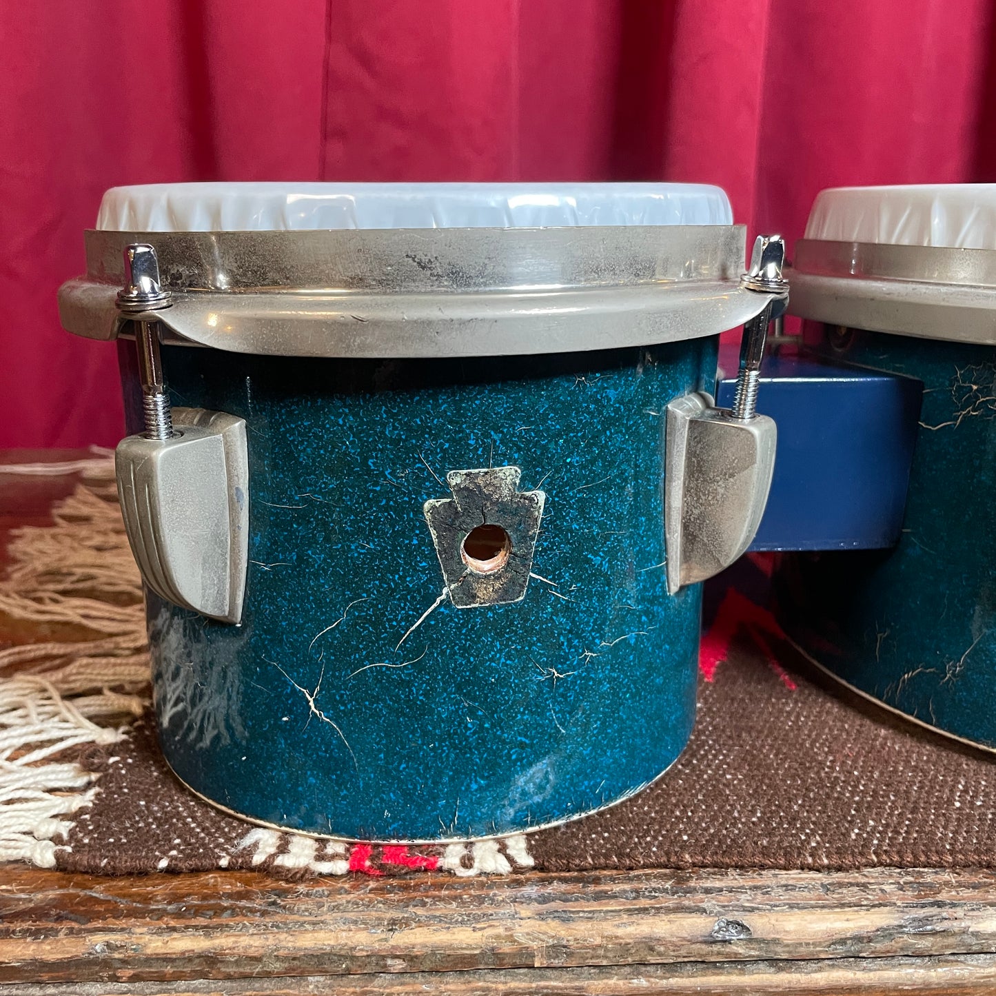 1940s WFL Ludwig 6" & 8" Tunable Bongos No. 2356 Blue Flash Pearl Sparkle