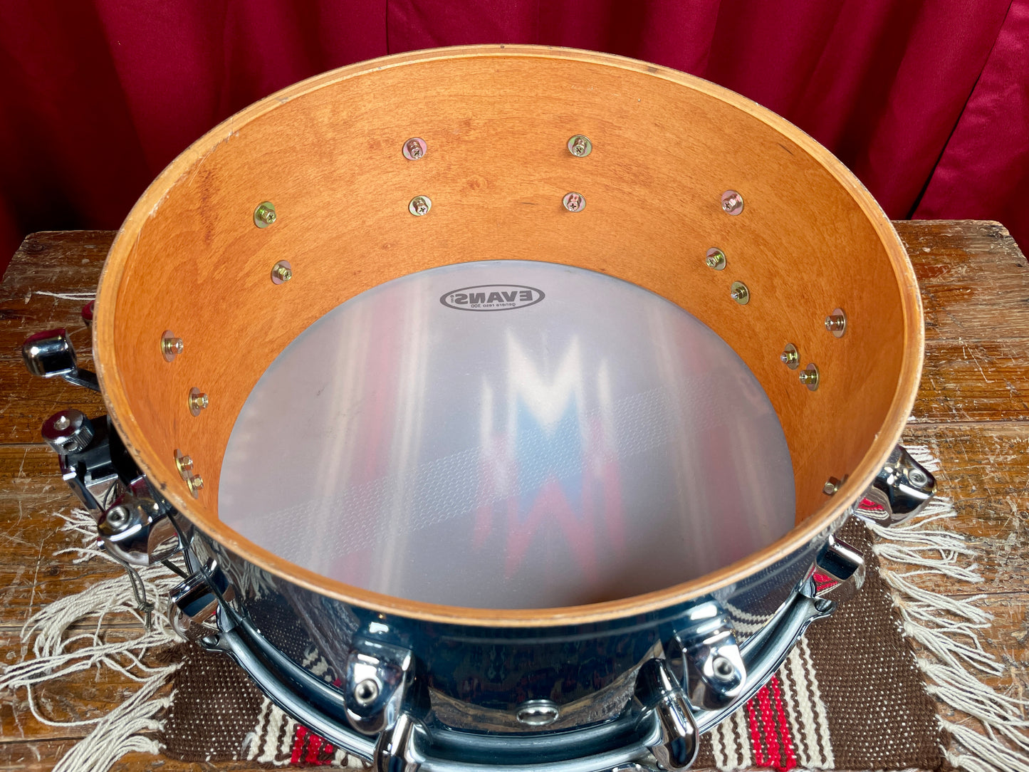 1990s Yamaha 6.5x14 Maple Custom Absolute Snare Drum Sea Blue MIJ