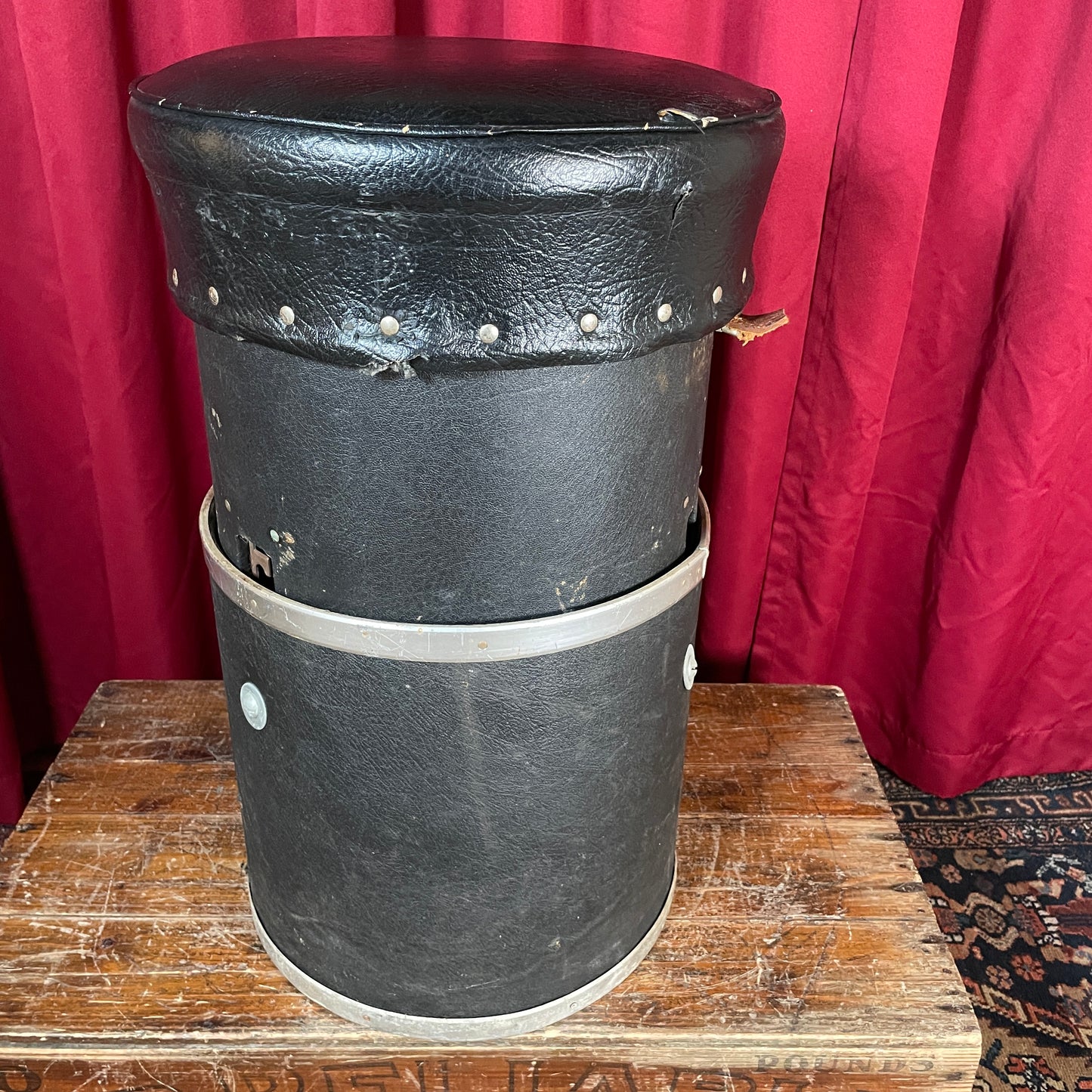 1980s DW 5100 Carry All Adjustable Seat Canister Throne Black Case Drum Workshop