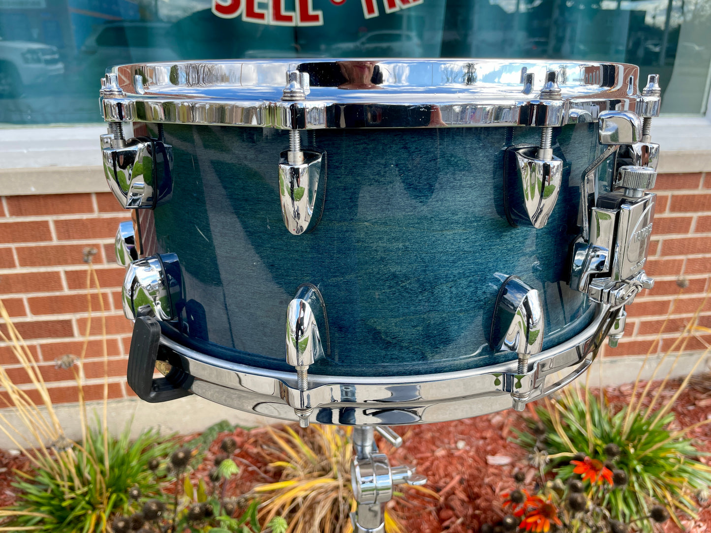 1990s Yamaha 6.5x14 Maple Custom Absolute Snare Drum Sea Blue MIJ