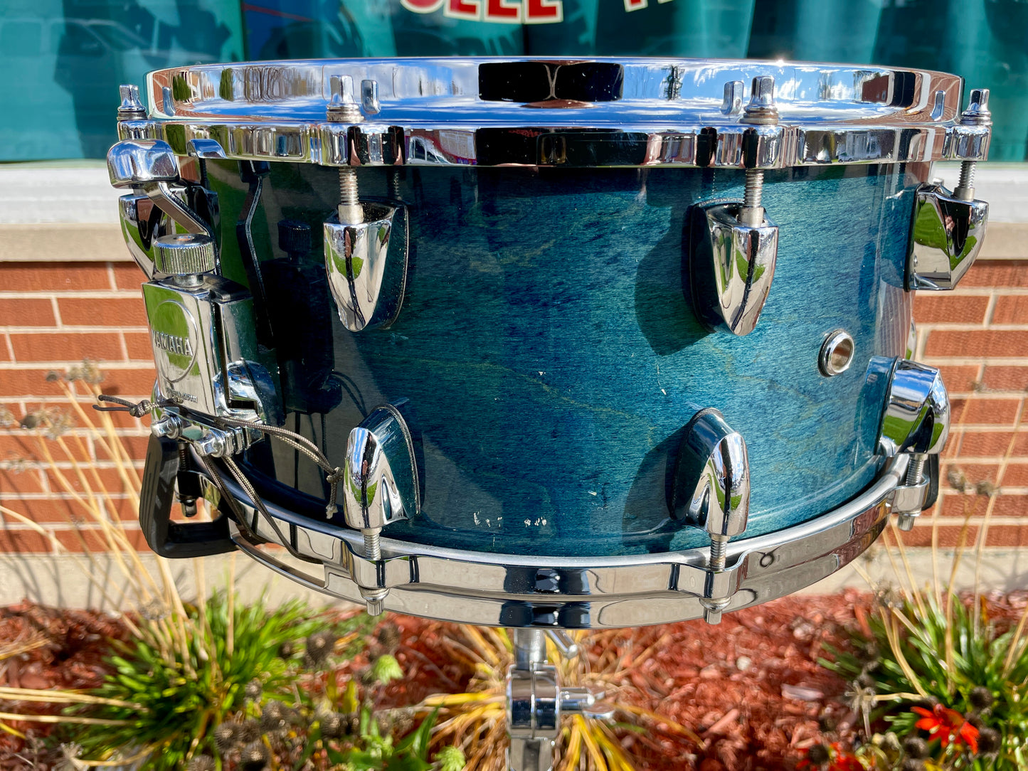 1990s Yamaha 6.5x14 Maple Custom Absolute Snare Drum Sea Blue MIJ