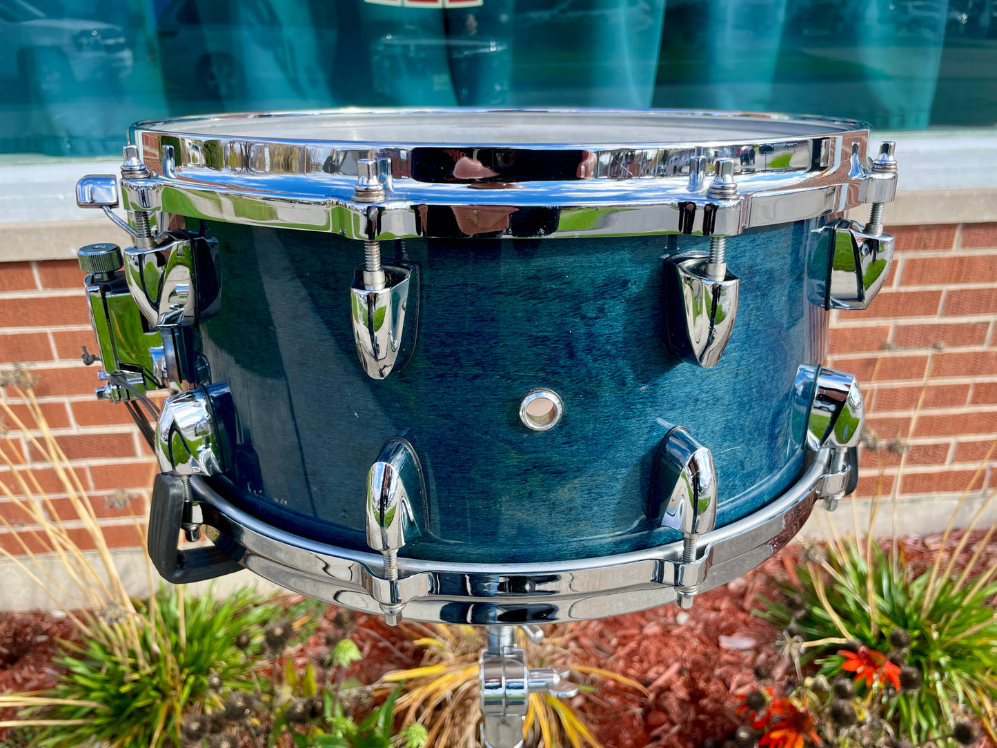 1990s Yamaha 6.5x14 Maple Custom Absolute Snare Drum Sea Blue MIJ