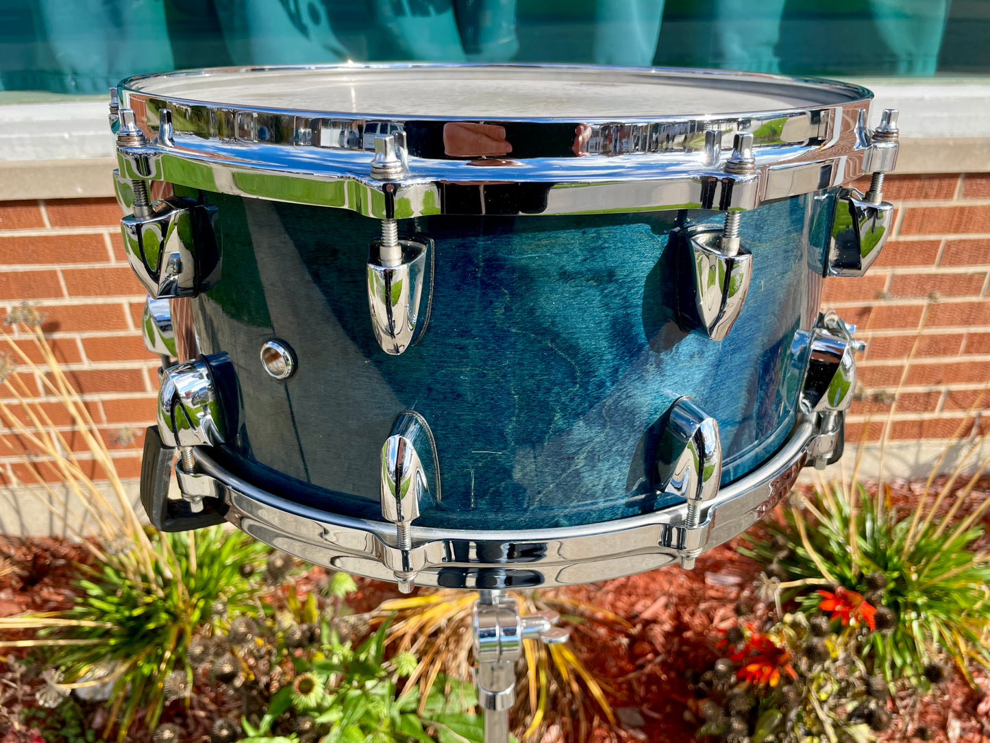 1990s Yamaha 6.5x14 Maple Custom Absolute Snare Drum Sea Blue MIJ