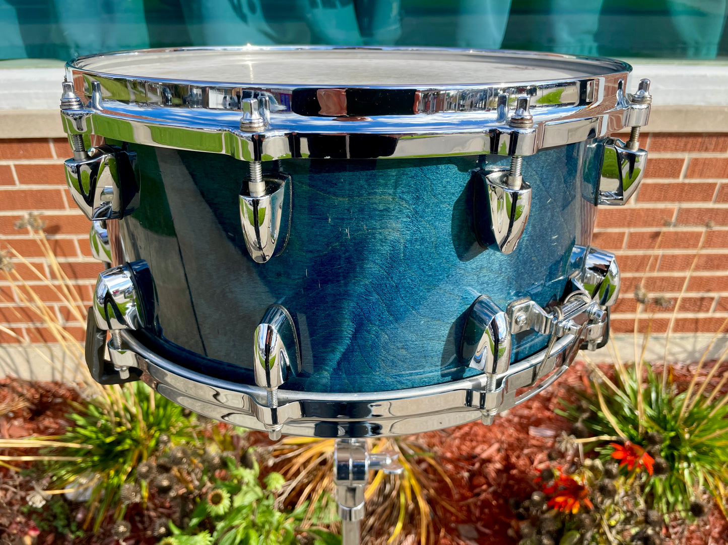 1990s Yamaha 6.5x14 Maple Custom Absolute Snare Drum Sea Blue MIJ