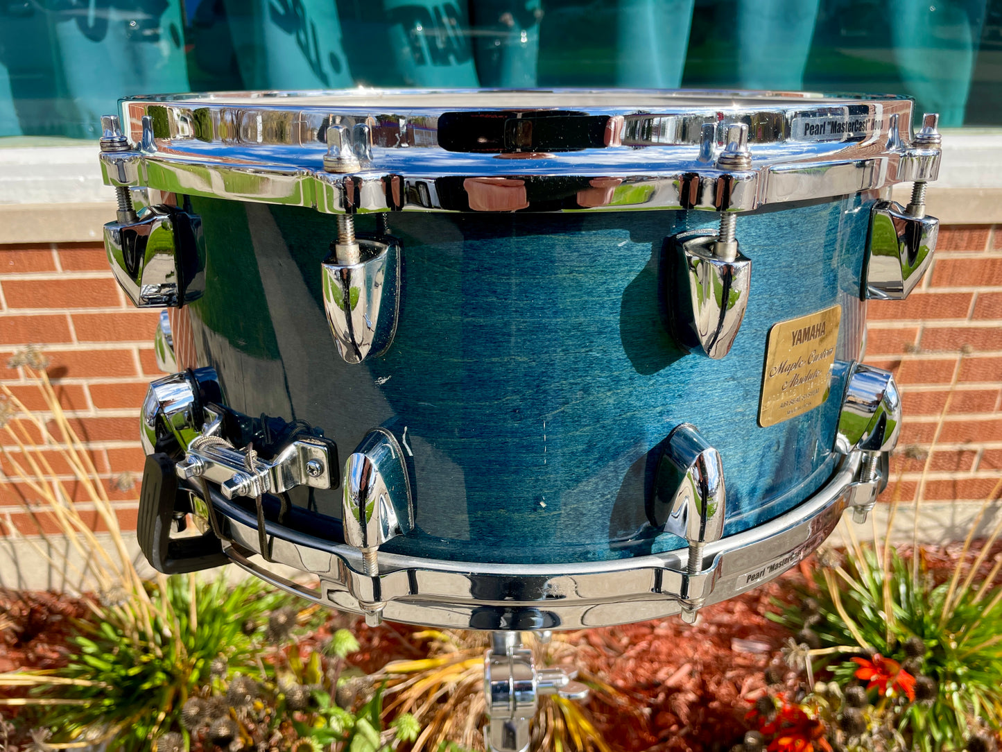 1990s Yamaha 6.5x14 Maple Custom Absolute Snare Drum Sea Blue MIJ