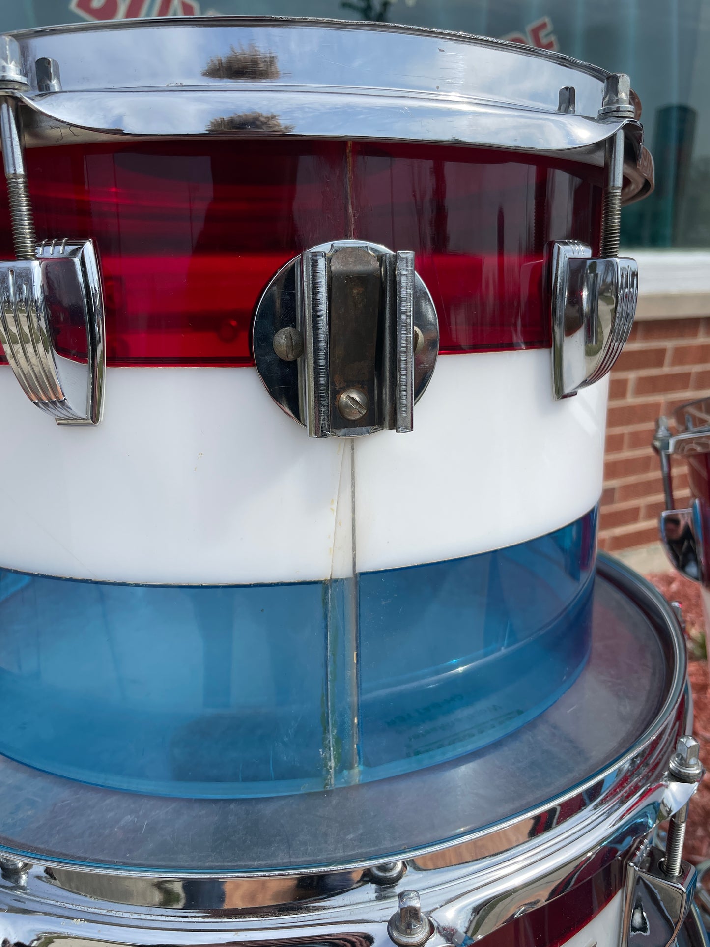 1970s Ludwig Bicentennial Vistalite Dual Bass Drum Set w/ Concert Toms Red/White/Blue