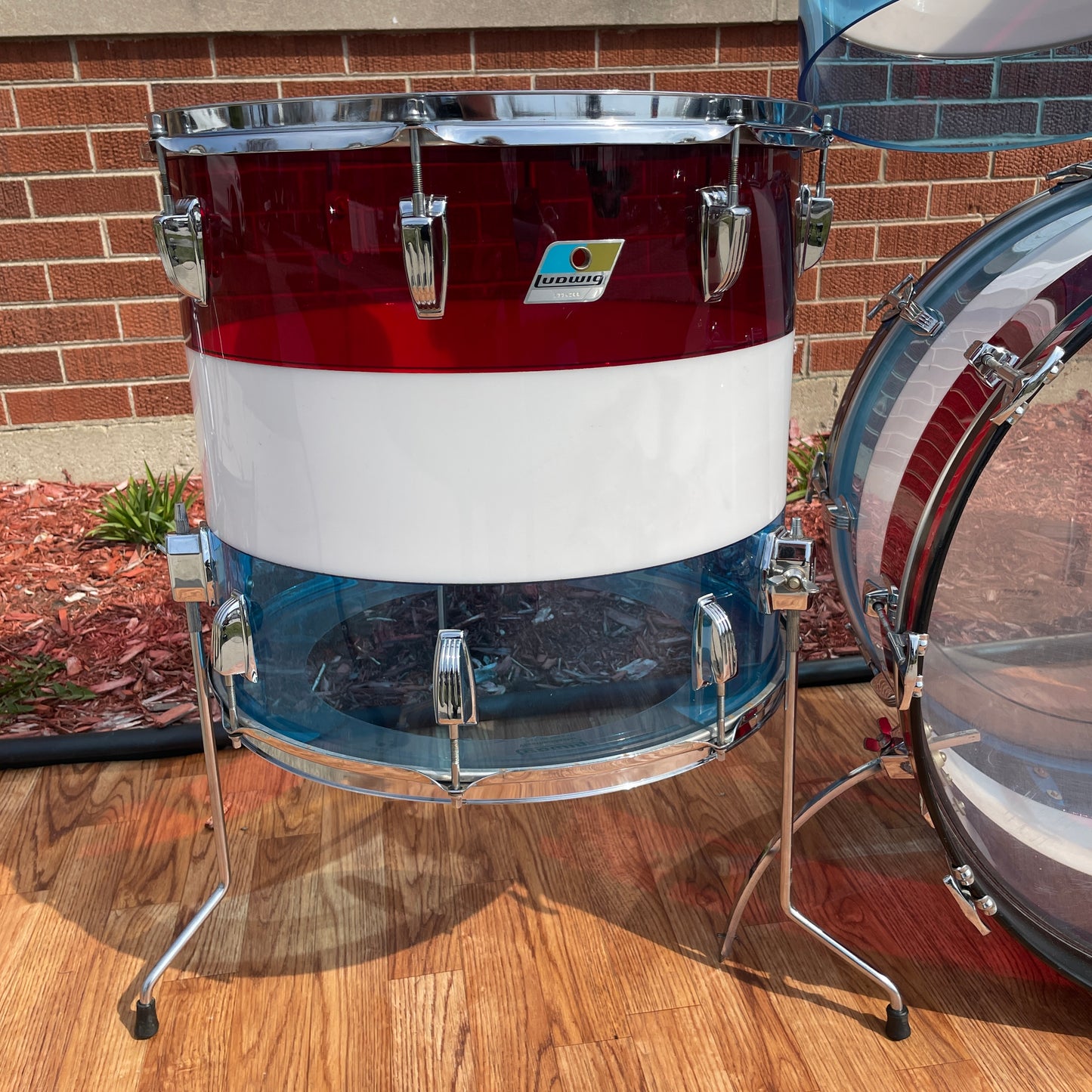 1970s Ludwig Bicentennial Vistalite Dual Bass Drum Set w/ Concert Toms Red/White/Blue