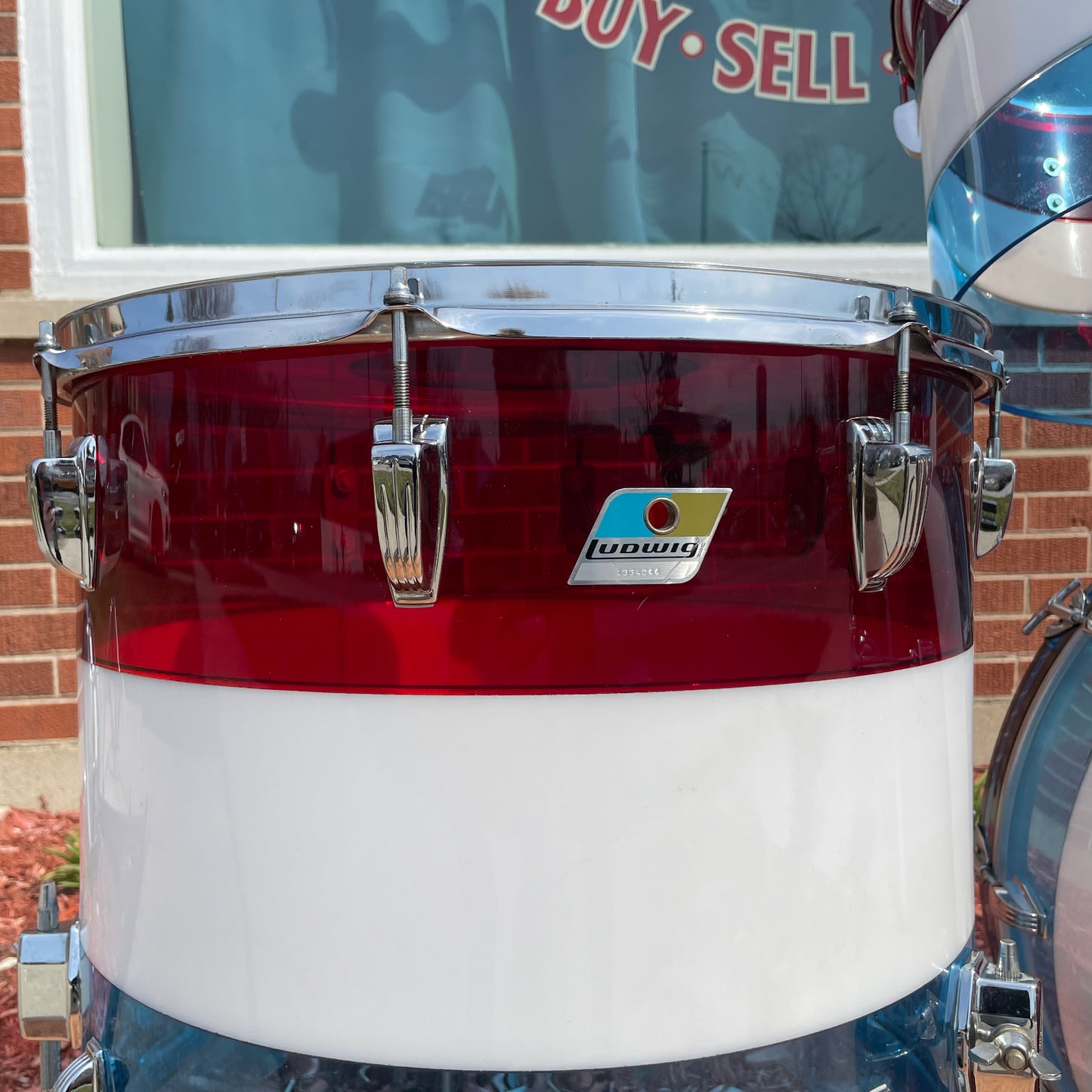 1970s Ludwig Bicentennial Vistalite Dual Bass Drum Set w/ Concert Toms Red/White/Blue