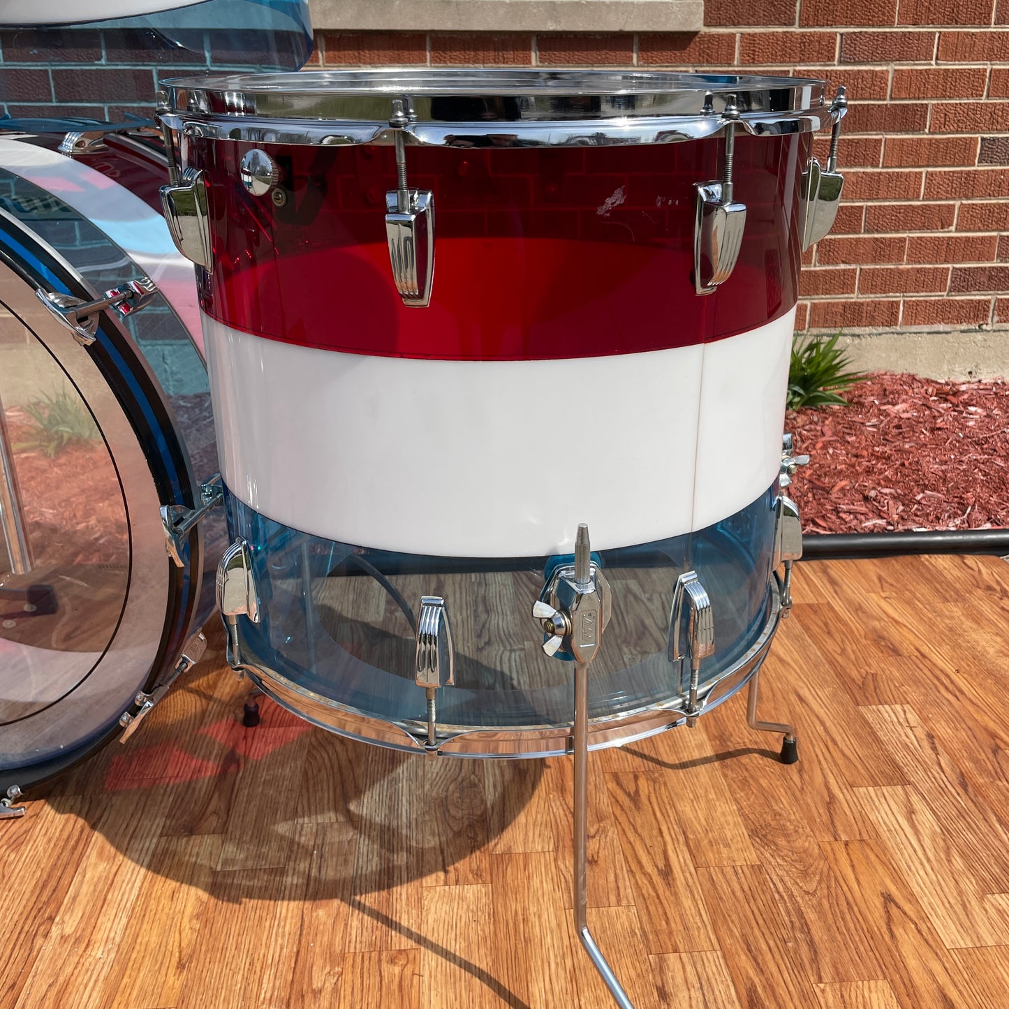 1970s Ludwig Bicentennial Vistalite Dual Bass Drum Set w/ Concert Toms Red/White/Blue