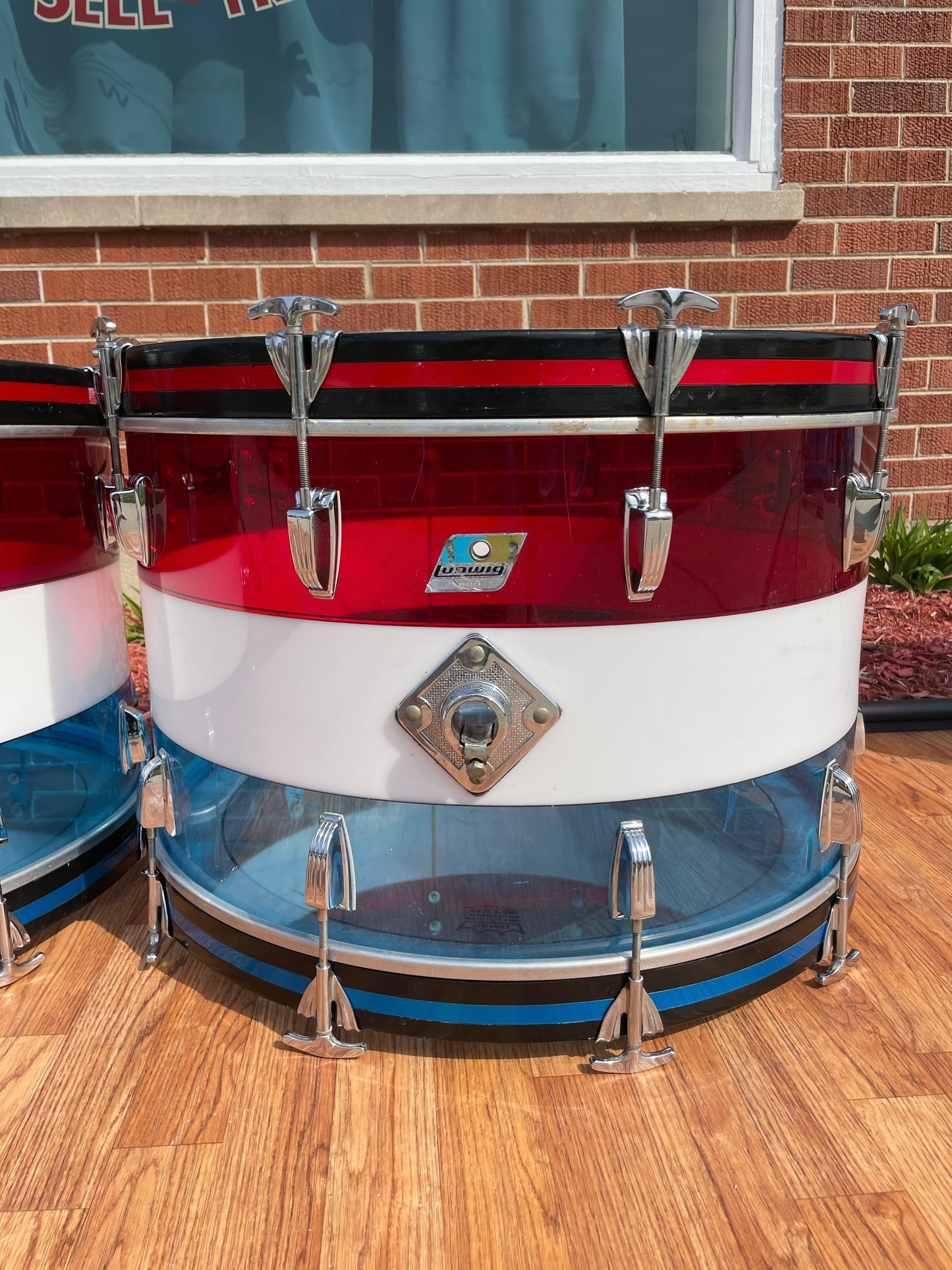 1970s Ludwig Bicentennial Vistalite Dual Bass Drum Set w/ Concert Toms Red/White/Blue