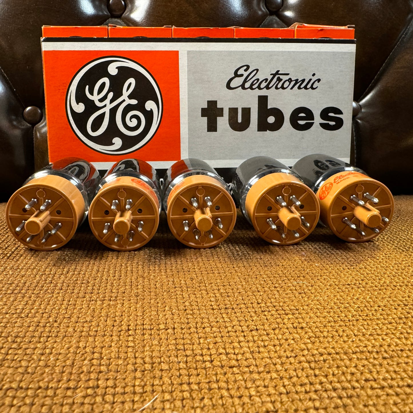 NOS General Electric 7581A Power Tubes Quintet Set of 5 Made in USA GE Flesh Colored Base #164