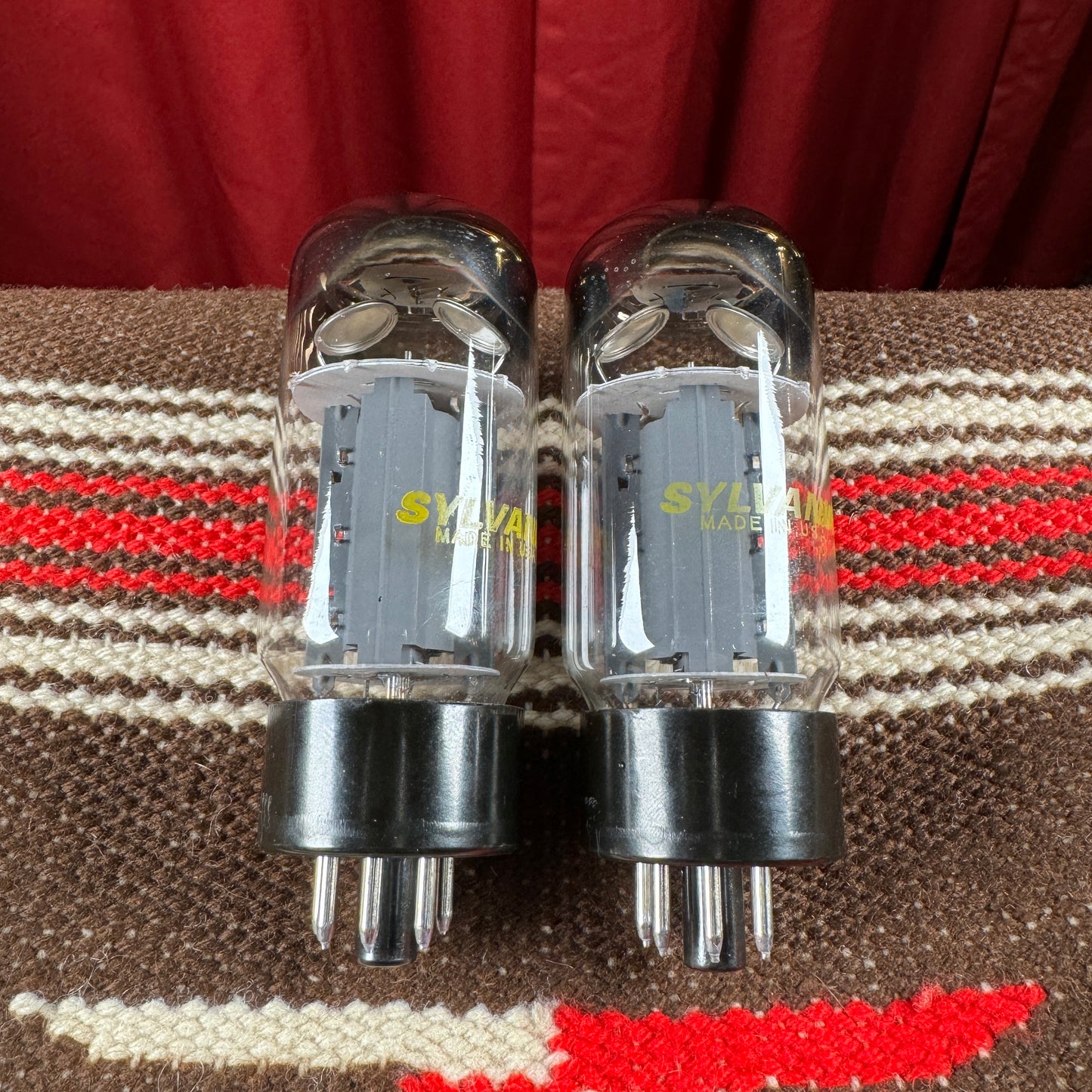 Vintage Sylvania 6L6GC Amplifier Power Tubes Duet 6L6 Pair Dual Foil O-Getters #168