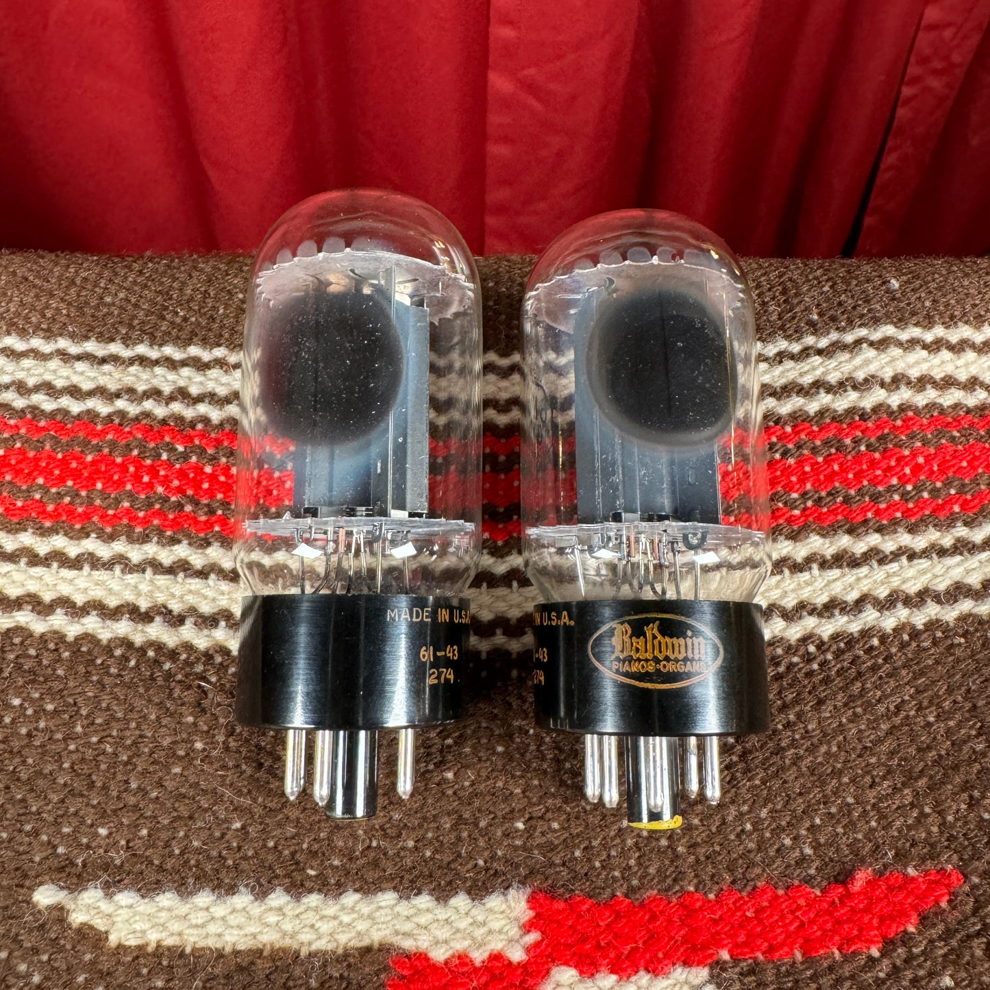 Vintage Baldwin RCA 6L6GC Amplifier Power Tubes Duet Pair Smooth Plate #166