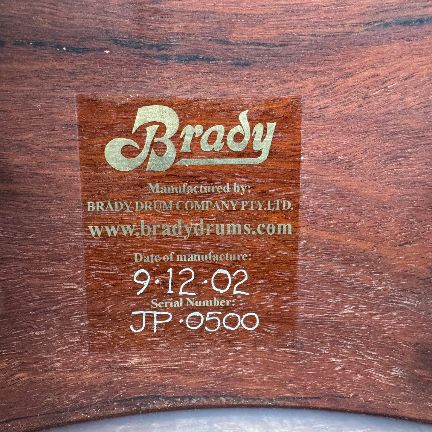 2002 Brady 4.5x10 Jarrah Ply Snare Drum Banksia Satin Finish JP-0500