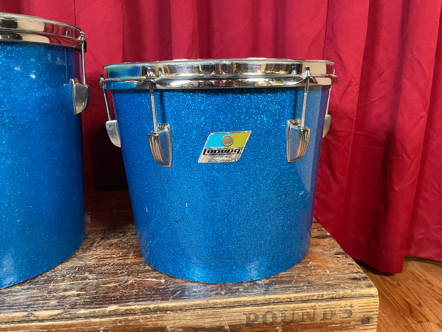 1970s Ludwig 12" Tenor Conga Drum Pair Blue Sparkle