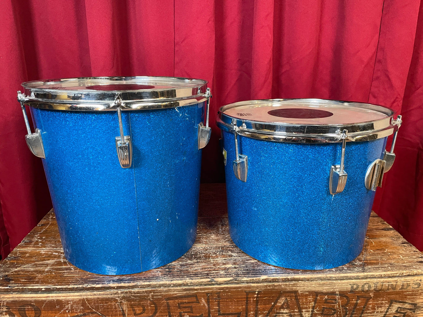 1970s Ludwig 12" Tenor Conga Drum Pair Blue Sparkle