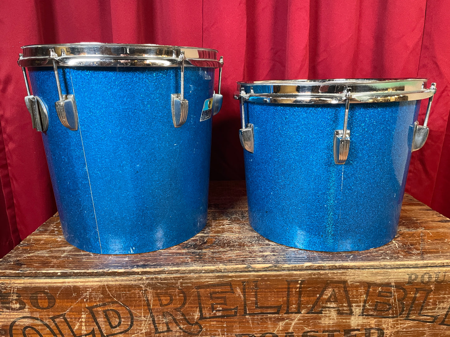 1970s Ludwig 12" Tenor Conga Drum Pair Blue Sparkle