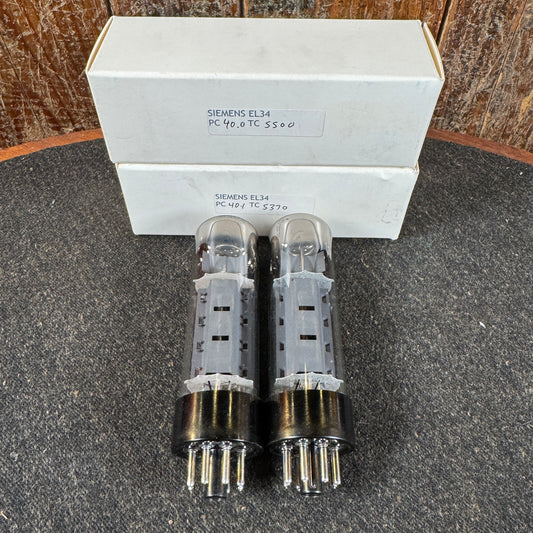 RFT / Siemens EL34 Dimple Top Amplifier Power Tubes Pair Duet #200